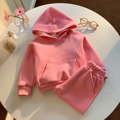 Kids Girls' Fashion Casual Spring And Autumn Solid Color Long-Sleeve Hoodies Pants Two-Piece Set