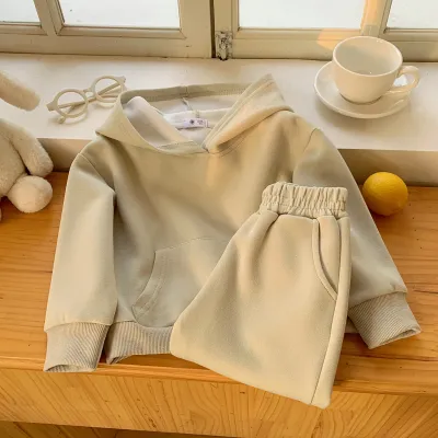 Kids Girls' Fashion Casual Spring And Autumn Solid Color Long-Sleeve Hoodies Pants Two-Piece Set