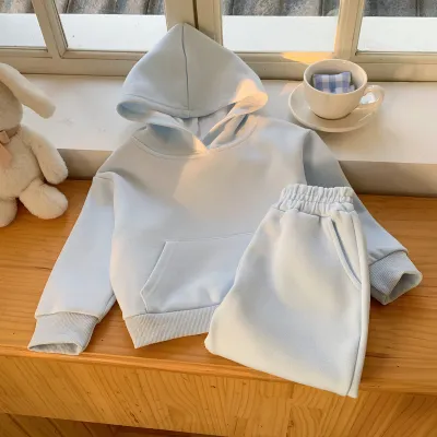 Kids Girls' Fashion Casual Spring And Autumn Solid Color Long-Sleeve Hoodies Pants Two-Piece Set