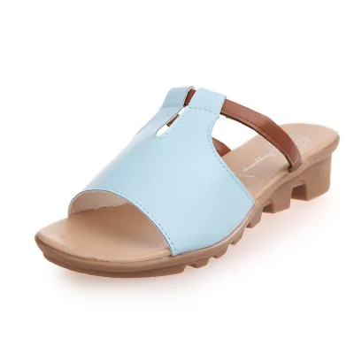 Women Fashion Casual Solid Color Round-Toe Heeled Slippers