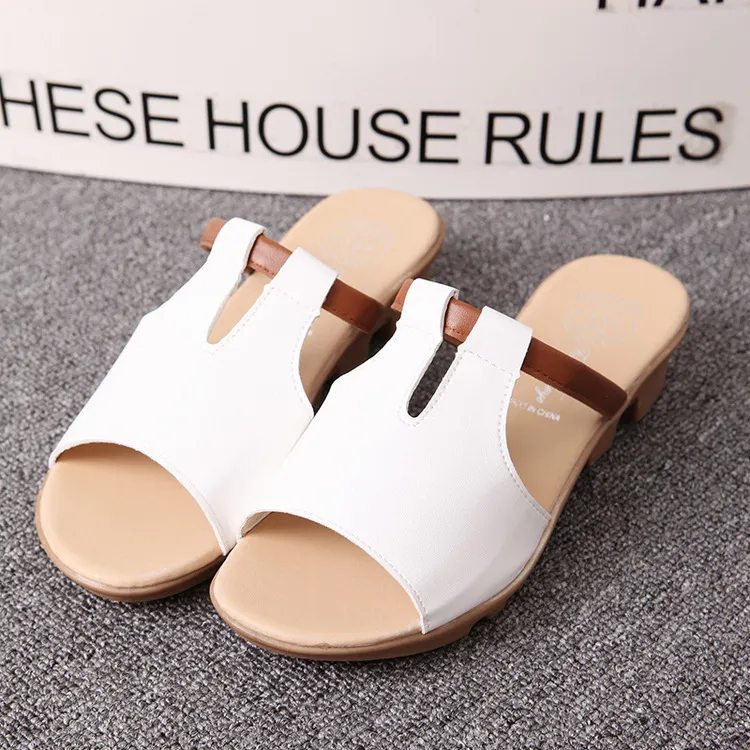 Women Fashion Casual Solid Color Round-Toe Heeled Slippers