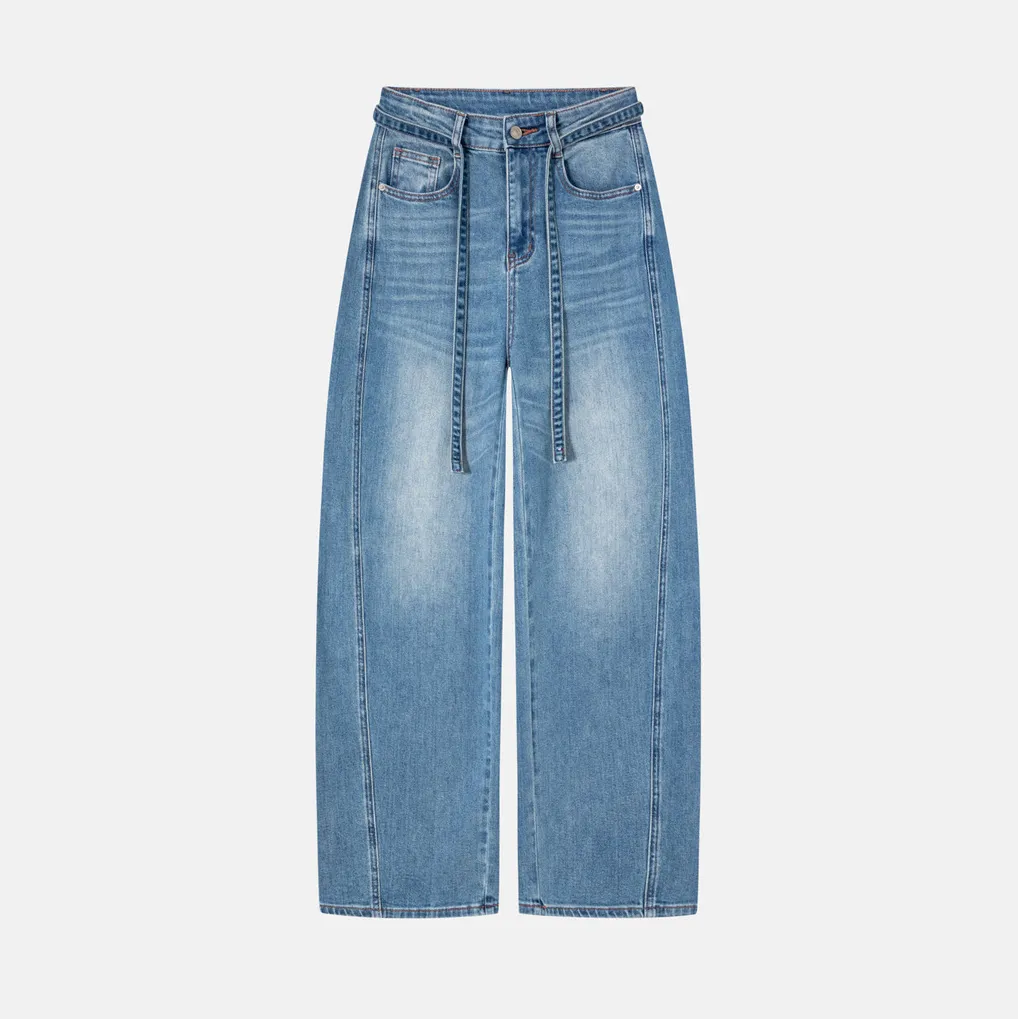 Women Fashion Casual Simple High Waist Loose Straight Jeans