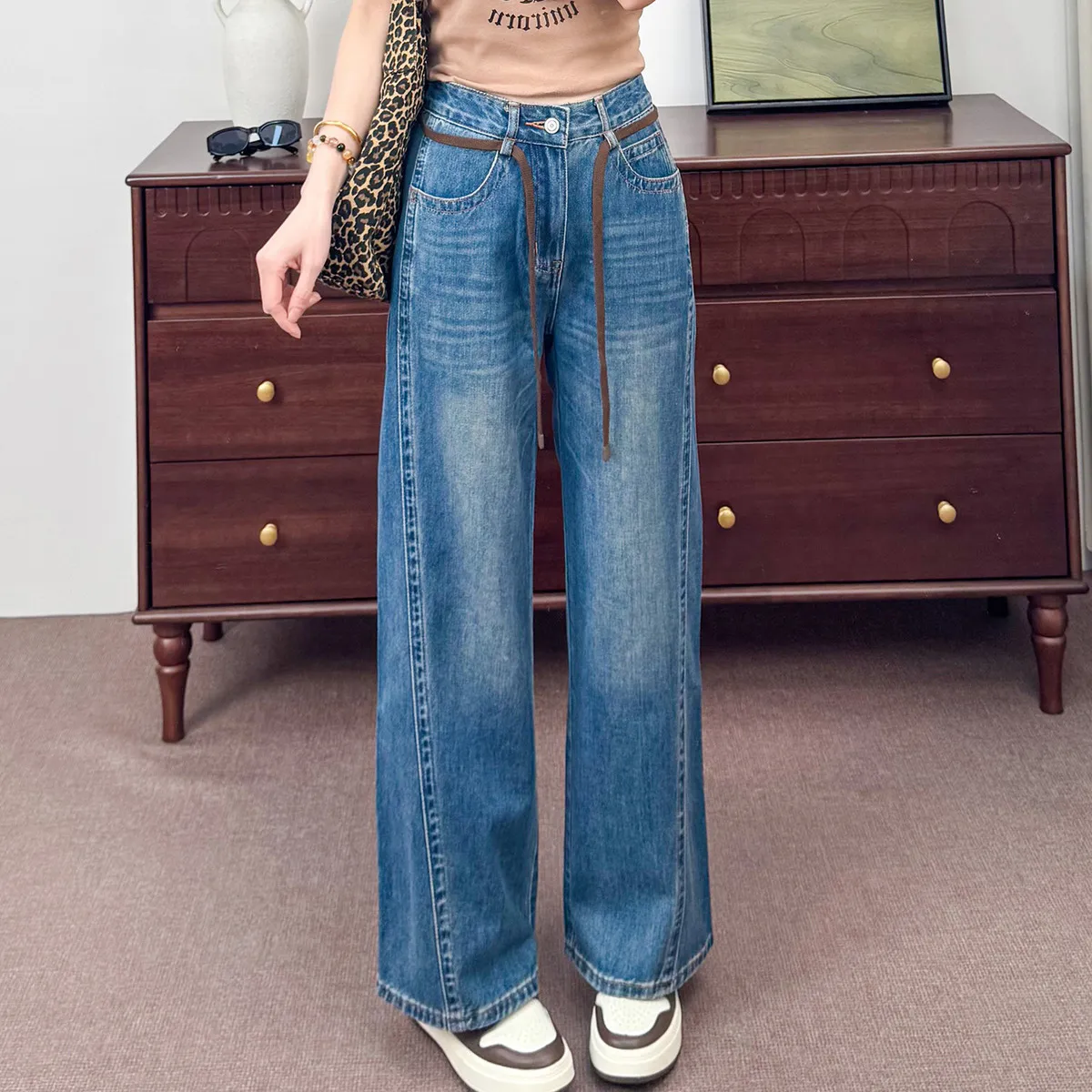 Women Fashion Casual Simple High Waist Straight Jeans