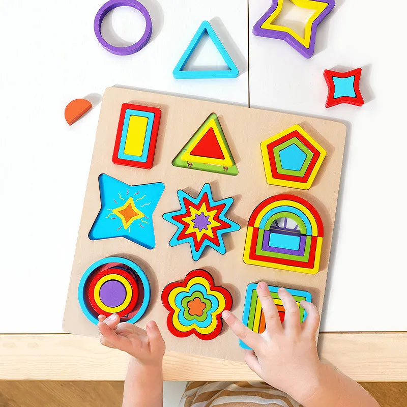 Kids Geometric Jigsaw Hand-Held Wooden Cognitive Matching Educational Toys