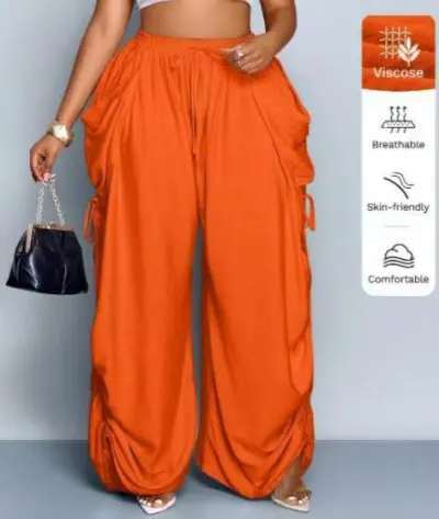 Women Fashion Casual Solid Color Loose Pleated High Waist Wide Leg Pants