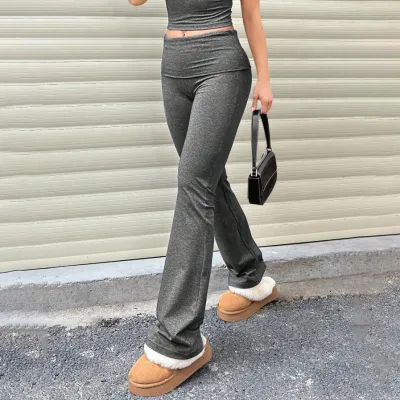 Women Fashion Casual Summer Solid Color High-Rise Micro-Elastic Slim-Fit Pants