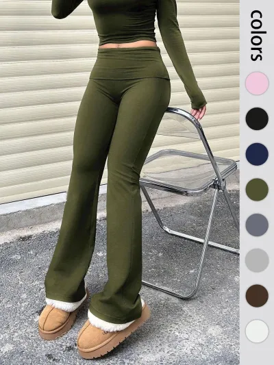 Women Fashion Casual Summer Solid Color High-Rise Micro-Elastic Slim-Fit Pants