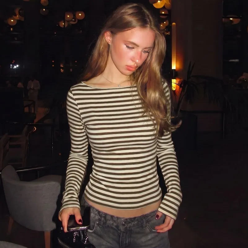 Women Fashion Casual Spring Stripe Long-Sleeve T-Shirt