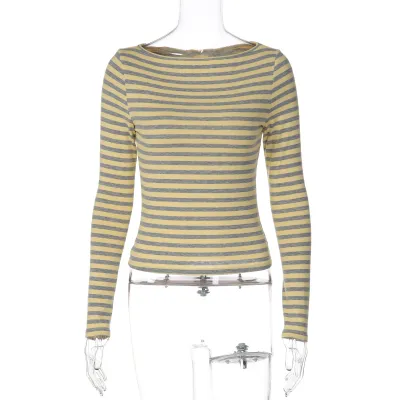 Women Fashion Casual Spring Stripe Long-Sleeve T-Shirt