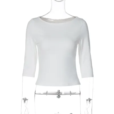Women Fashion Casual Simple Summer Solid Color Slim-Fit Round Neck Short-Sleeve T-Shirt
