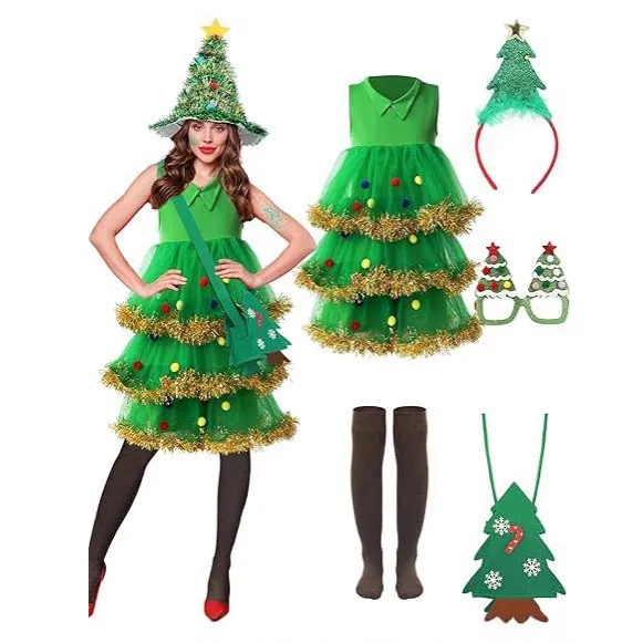 Christmas Creative Christmas Tree Dress Hat With Bag Glasses Set
