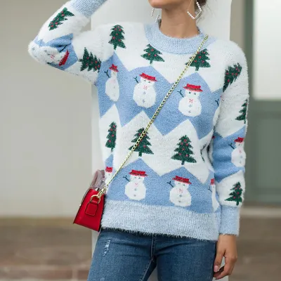 Christmas Women Fashion Casual Autumn And Winter Round Neck Long-Sleeve Knitted Sweater