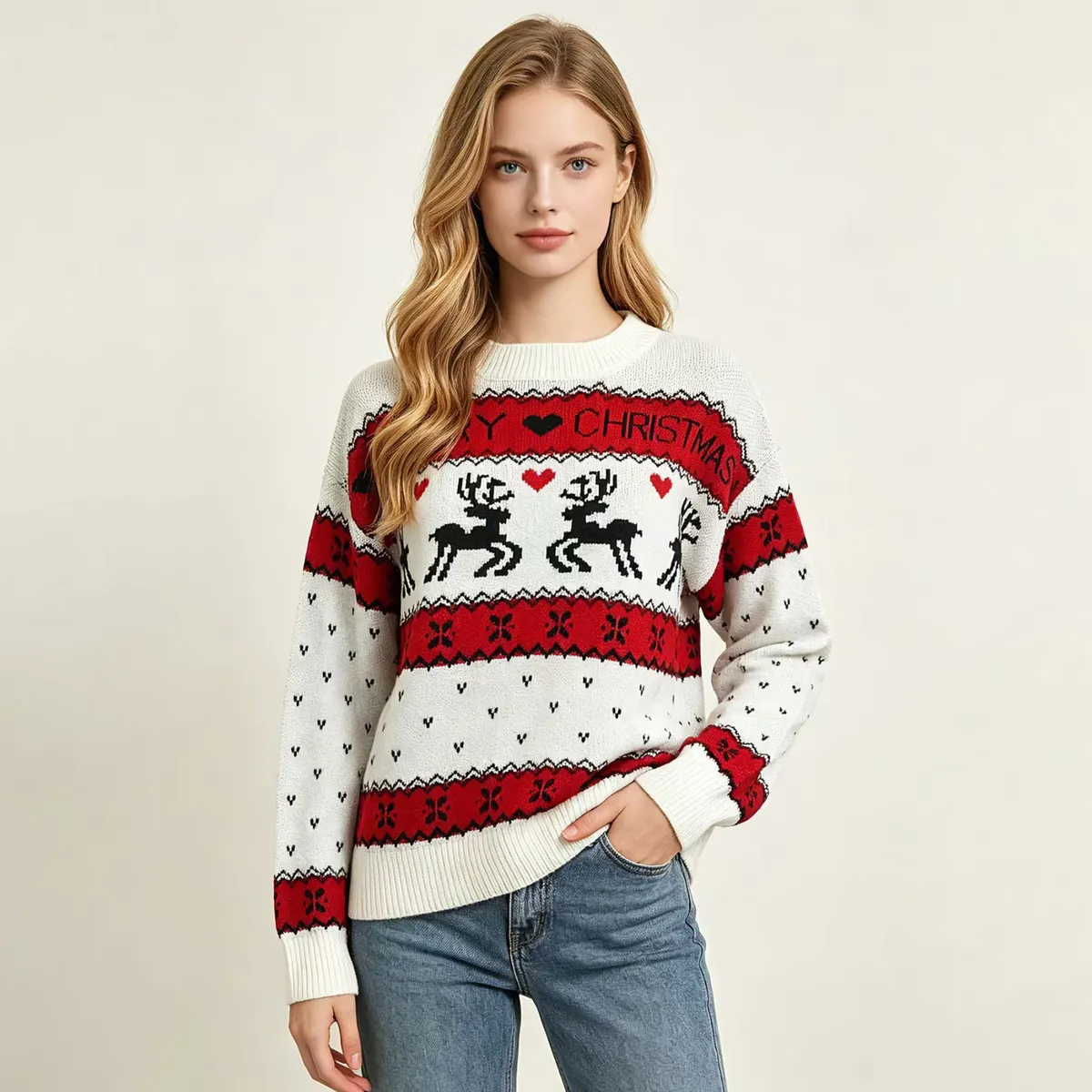 Christmas Women'S Fashion Casual Autumn And Winter Loose Long-Sleeve Knitted Sweater