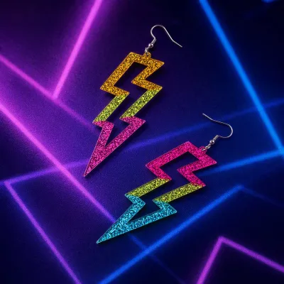 Women Fashion Colored Lightning Acrylic Hollow Large Earrings