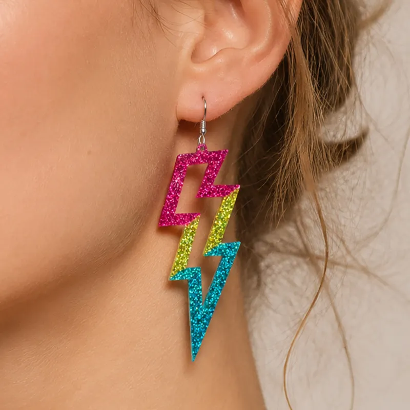 Women Fashion Colored Lightning Acrylic Hollow Large Earrings