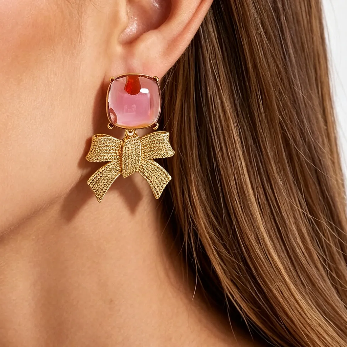 Women Fashion Retro Texture Bow Earrings