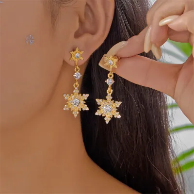 Women Fashion Zirconium Snow Tassel Earrings