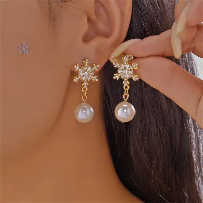 Women Fashion Zirconium Snow Tassel Earrings