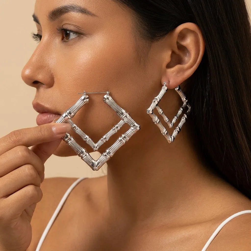 Women Fashion Simple Exaggerated Bamboo Big Circle Earrings