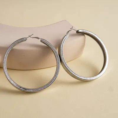 Women Fashion Simple Metal Circle Geometric Silver Pin Earrings
