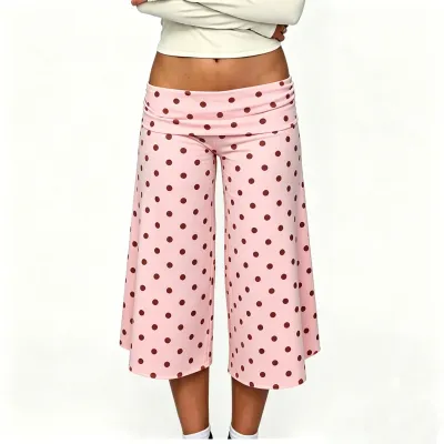 Women Fashion Casual Spring And Summer Polka Dot Print Wide Leg Pants