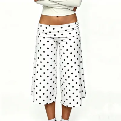 Women Fashion Casual Spring And Summer Polka Dot Print Wide Leg Pants
