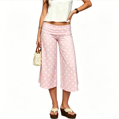 Women Fashion Casual Spring And Summer Polka Dot Print Wide Leg Pants