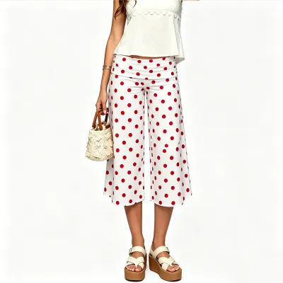 Women Fashion Casual Spring And Summer Polka Dot Print Wide Leg Pants