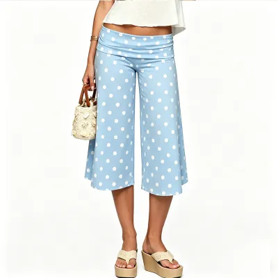 Women Fashion Casual Spring And Summer Polka Dot Print Wide Leg Pants