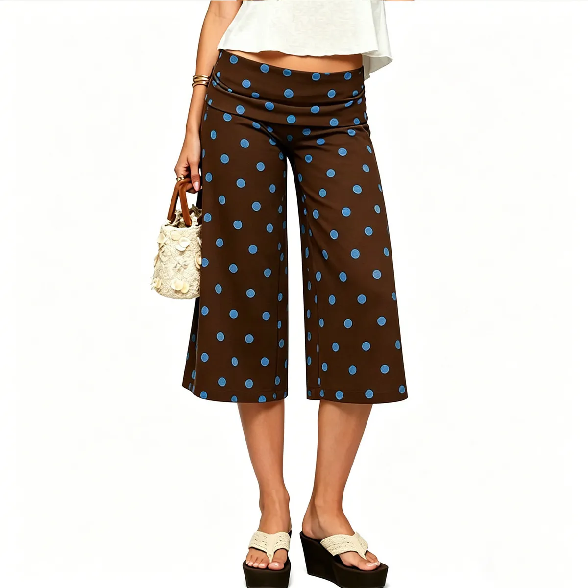 Women Fashion Casual Spring And Summer Polka Dot Print Wide Leg Pants