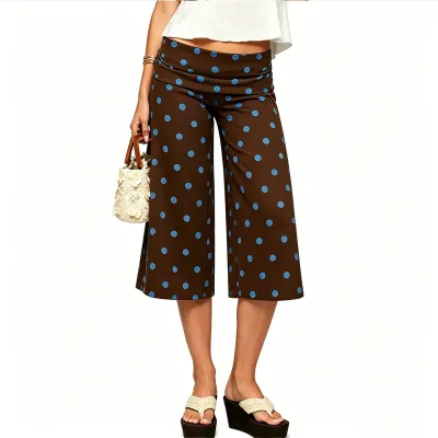 Women Fashion Casual Spring And Summer Polka Dot Print Wide Leg Pants