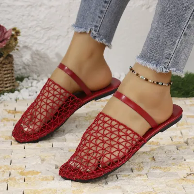 Women Fashion Casual Solid Color Mesh Flat Slippers