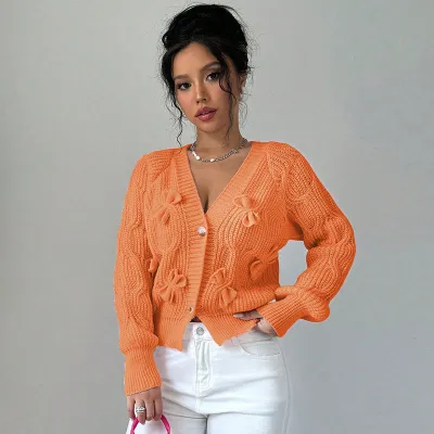 Women Fashion Casual Autumn And Winter Solid Color Bow Knitted Cardigan