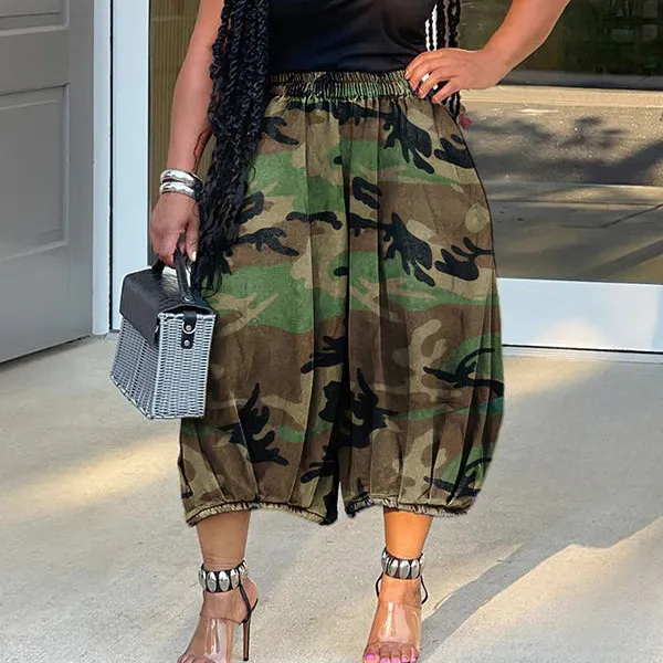 Women Fashion Casual Camouflage Printed Loose Pants
