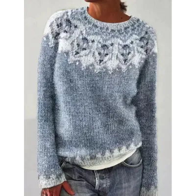 Women Fashion Casual Autumn Color-Block Long-Sleeve Loose Knitted Sweater