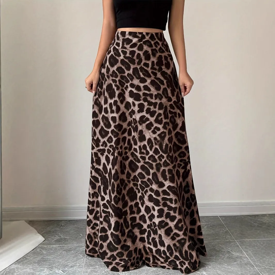 Women Fashion Retro Casual Leopard High Waist Skirt