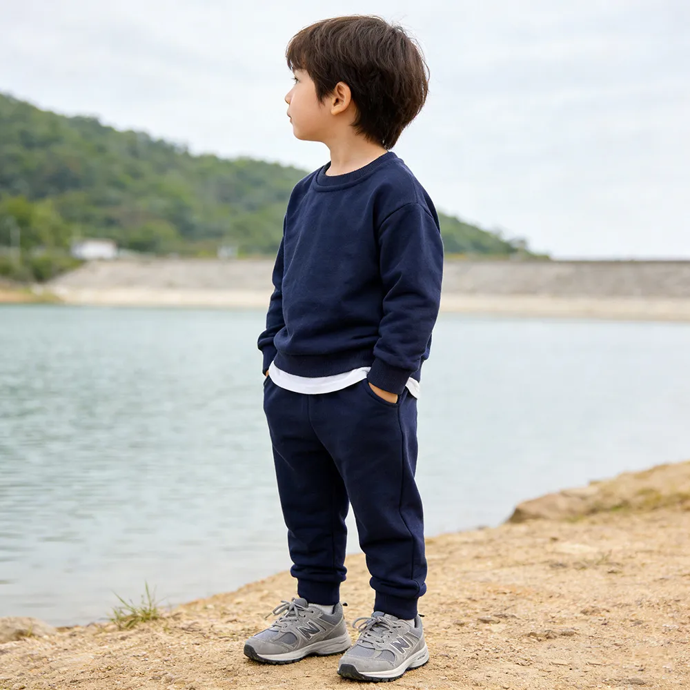 Kids Baby Boys And Girls Fashion Casual Autumn Solid Color Cotton Long-Sleeve Sweatshirt Pants Two-Piece Set