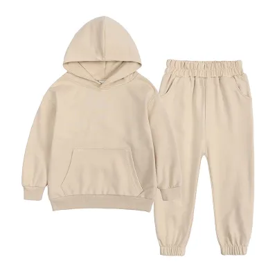 Kids Boys And Girls Fashion Casual Autumn Solid Color Long-Sleeve Hoodies Pants Two-Piece Set