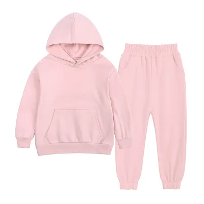 Kids Boys And Girls Fashion Casual Autumn Solid Color Long-Sleeve Hoodies Pants Two-Piece Set