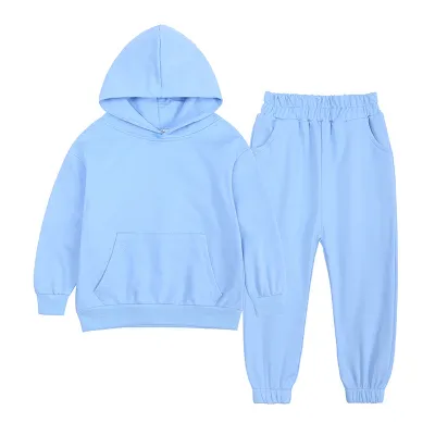Kids Boys And Girls Fashion Casual Autumn Solid Color Long-Sleeve Hoodies Pants Two-Piece Set