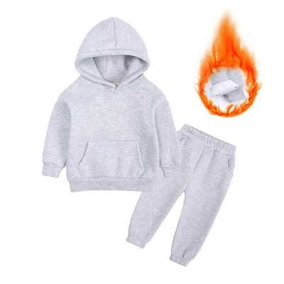 Kids Boys And Girls Fashion Casual Winter Solid Color Fleece Long-Sleeve Hoodies Pants Two-Piece Set