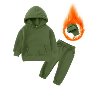 Kids Boys And Girls Fashion Casual Winter Solid Color Fleece Long-Sleeve Hoodies Pants Two-Piece Set