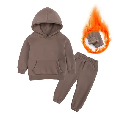 Kids Boys And Girls Fashion Casual Winter Solid Color Fleece Long-Sleeve Hoodies Pants Two-Piece Set