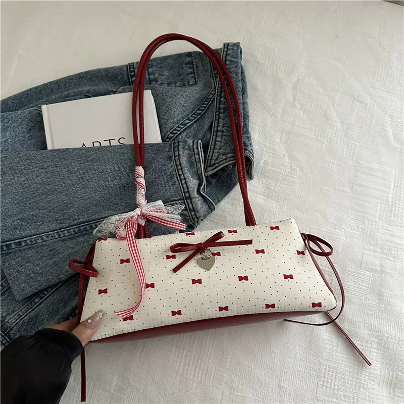 Women Fashion Casual Polo Dot Bow Shoulder Bag