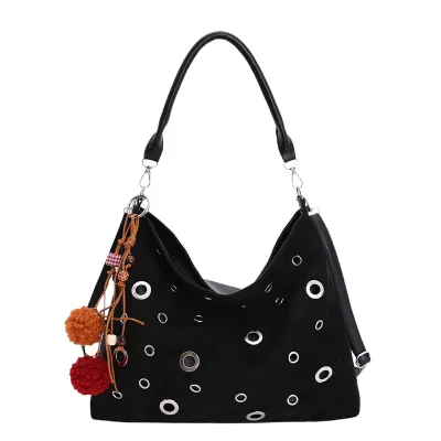 Women Fashion Casual Retro Hollow-Out Rivet Large Capacity Shoulder Bag