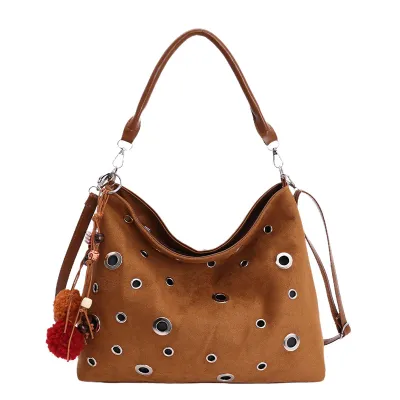 Women Fashion Casual Retro Hollow-Out Rivet Large Capacity Shoulder Bag