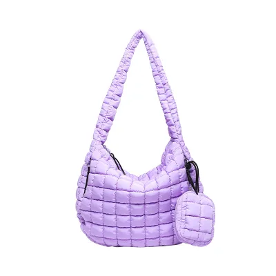 Women Fashion Casual Solid Color Pleated Arge Capacity Cotton Shoulder Bag