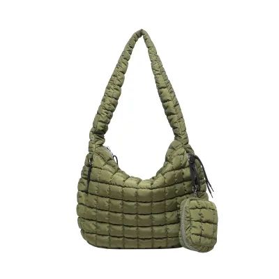 Women Fashion Casual Solid Color Pleated Arge Capacity Cotton Shoulder Bag