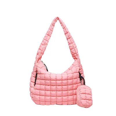 Women Fashion Casual Solid Color Pleated Arge Capacity Cotton Shoulder Bag