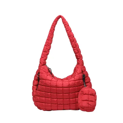 Women Fashion Casual Solid Color Pleated Arge Capacity Cotton Shoulder Bag
